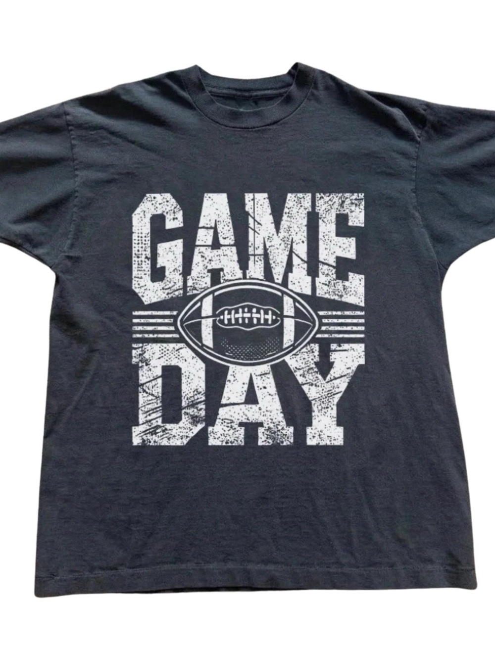 Gildan Black Tee with Distressed White "GAME DAY" Football Graphic